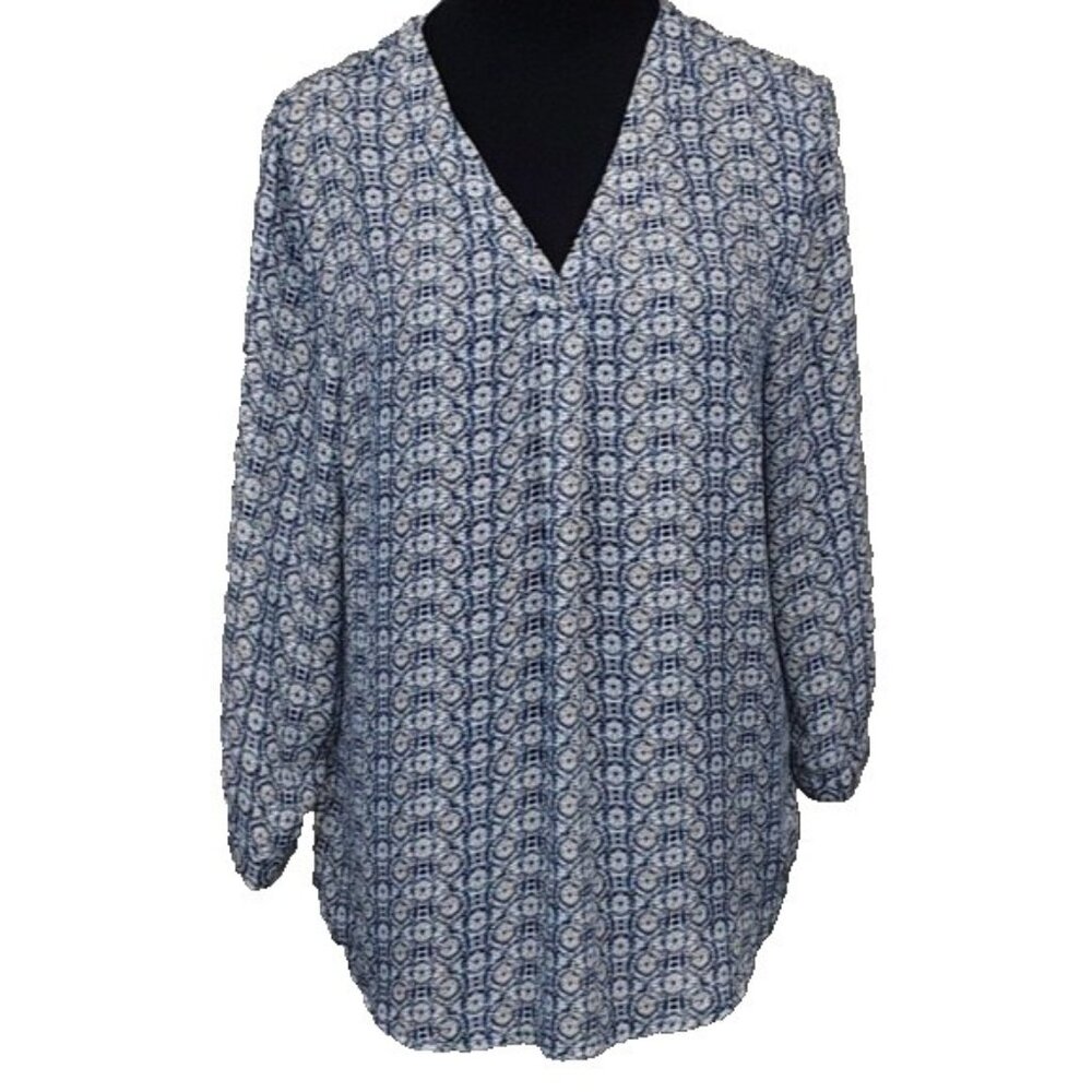 Anne Carson Womens Blouse Top‎ Medium Blue Floral 3/4 Sleeve Cottaecore BOHO